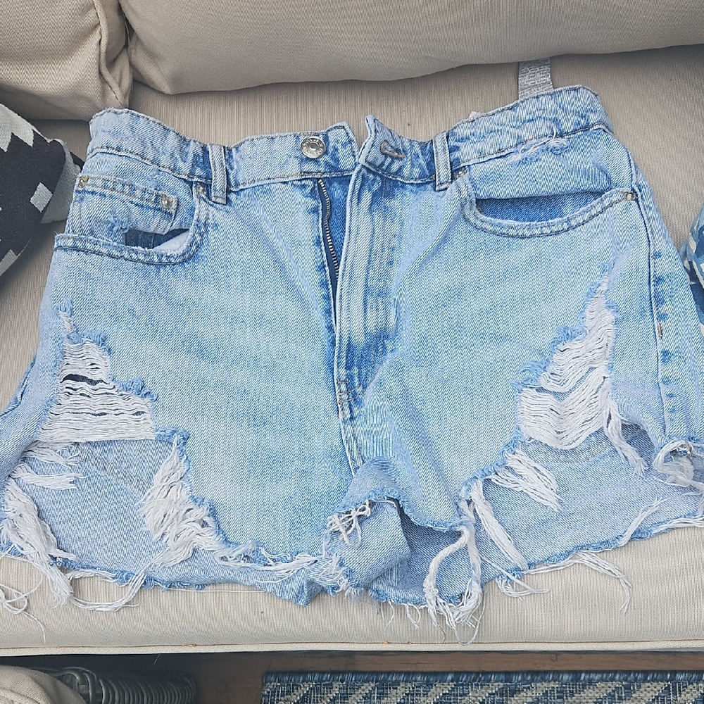 Zara Light Blue Ripped Jean Shorts
